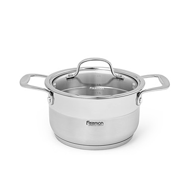 Кастрюля NORDIA 18x10см / 2,5л со стеклянной крышкой (нерж.сталь)